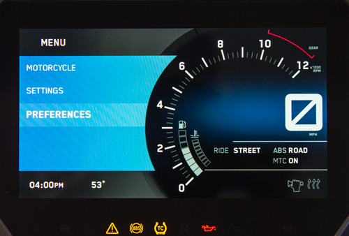 KTM 1290 Adventure R Preferences Menu