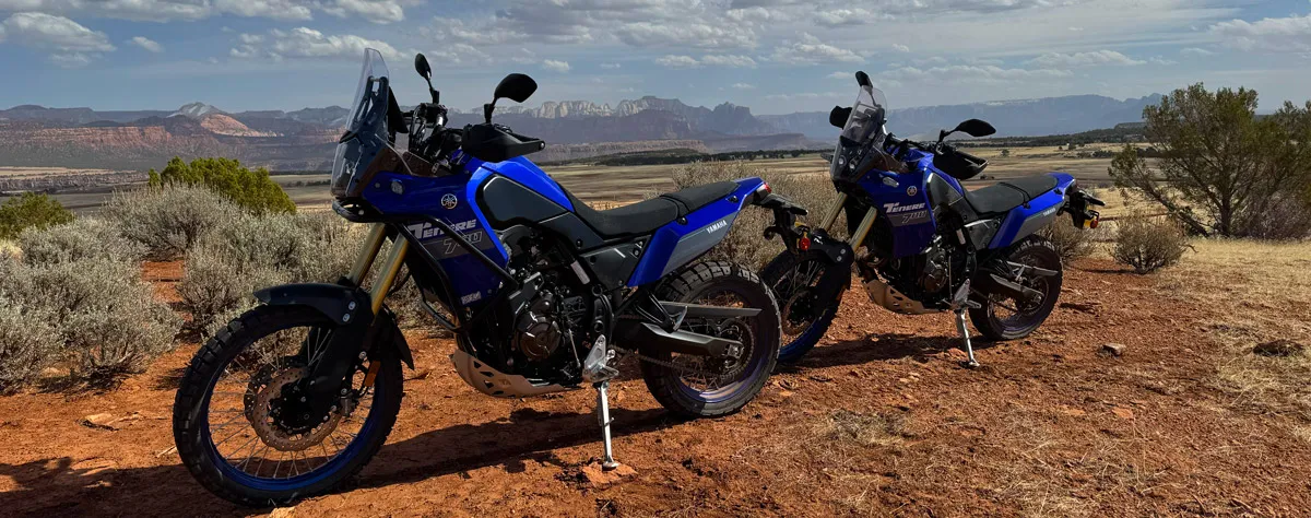 two yamaha tenere 700 in the desert